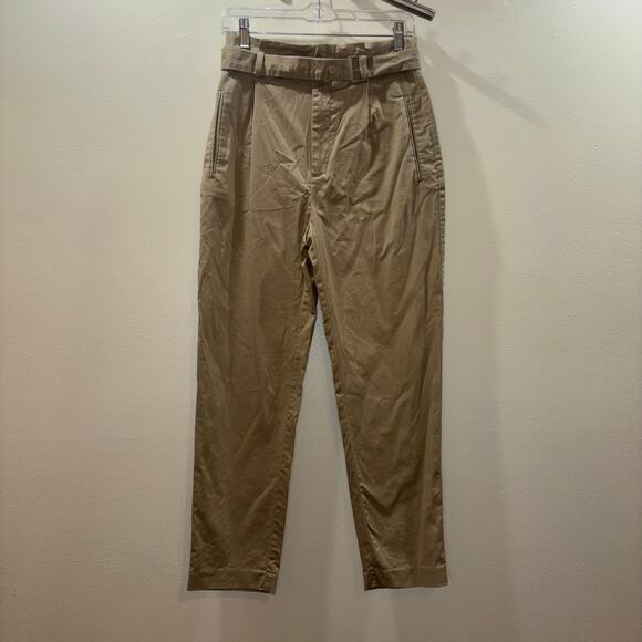 New Mango Suit High-Waisted Belted Trousers โ Size 4 Khaki Business Pants - Picture 4 of 15
